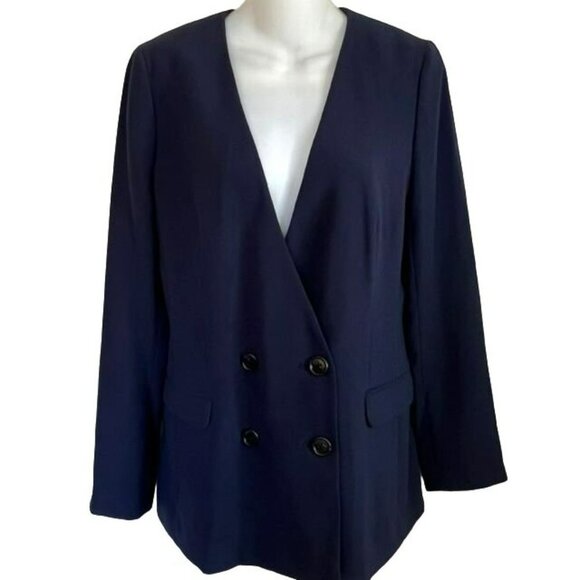 NWOT J CREW SIZE 2 NAVY FRENCH GIRL COLLARLESS DOUBLE BREASTED BLAZER - Picture 2 of 11
